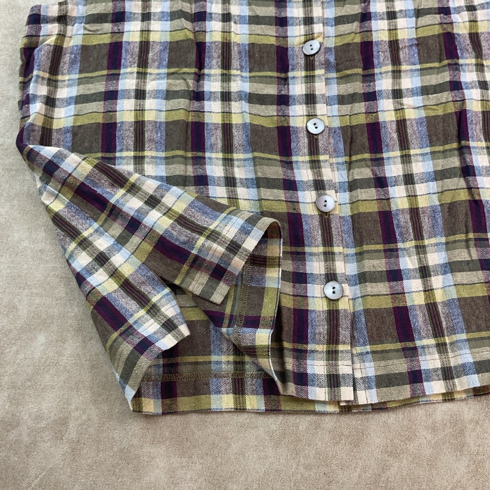 Vintage David Brooks Shirt Sleeveless Button Up Vest Plaid Linen Blend Women L - Picture 6 of 6